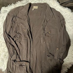 Light hunter green women’s button up blouse